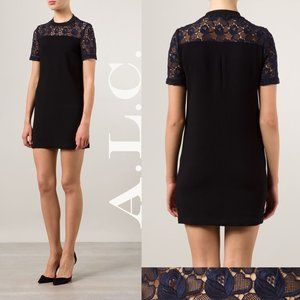 A.L.C. Simms Navy Lace & Crepe Mini Shift Dress